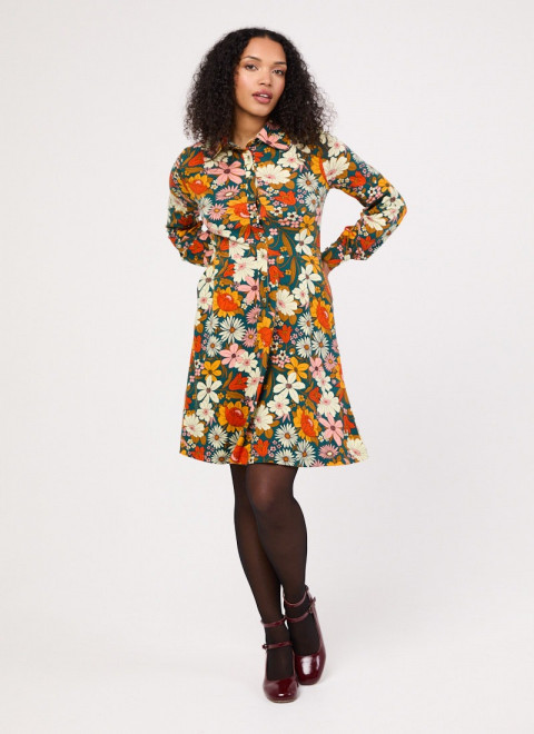Spencer Retro Floral Print Jersey Shirt Dress