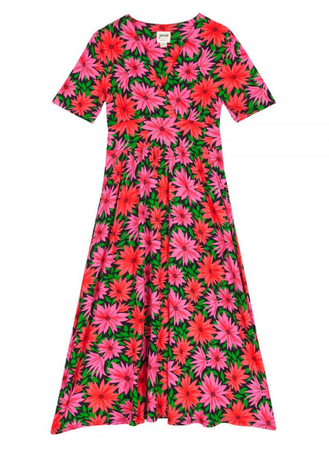 Thea Dahlia Floral Print Jersey Midaxi Dress - Product Front