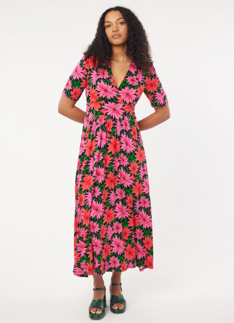 Thea Dahlia Floral Print Jersey Midaxi Dress