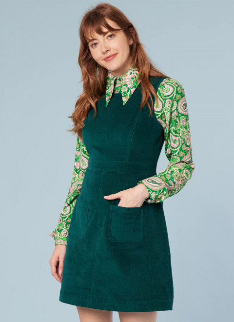 Daphne Corduroy Patch Pocket Pinafore - Green