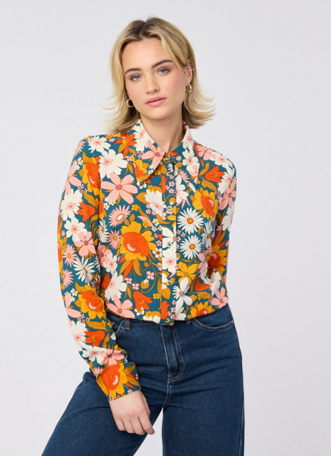 Velma Retro Floral Print Dagger Collar Blouse