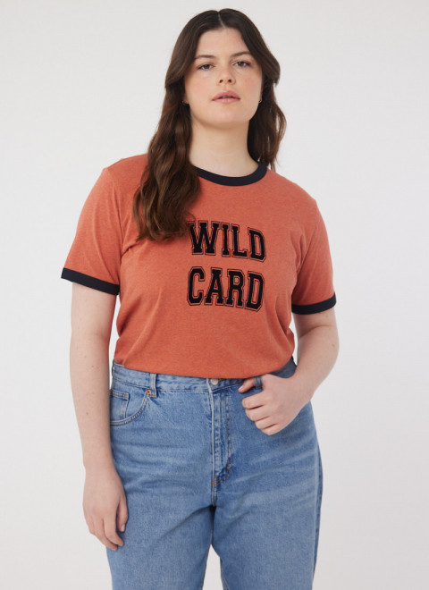 Wade Wild Card Slogan Ringer Tee - Model Front Blue Jeans