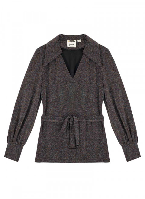 Dawn O’Porter X Joanie - Wow Wow Sparkly Balloon Sleeve Belted Shirt  - Product Front